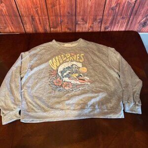Vintage Grey Wild Waves Malibu Surfing Sweatshirt By 12PM Mon Ami‎  crew neck